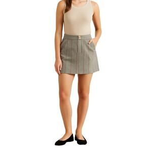 Fossil Tan Plaid Wool Blend Tweed Mini Skirt Womens 4